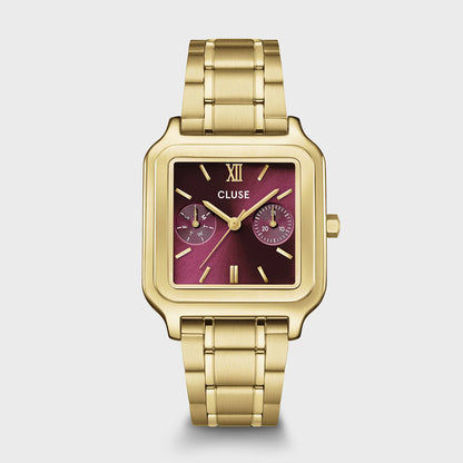 Cluse 30mm Gracieuse Multifunction Dark Cherry Dial Yellow Gold Tone Watch