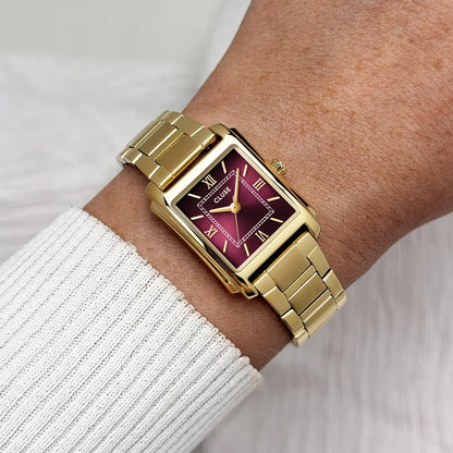 Cluse 22mm Anglée Dark Cherry Dial Yellow Gold Tone Watch