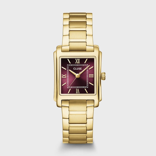 Cluse 22mm Anglée Dark Cherry Dial Yellow Gold Tone Watch