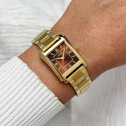 Cluse 22mm Anglée Brown Dial Yellow Gold Tone Watch