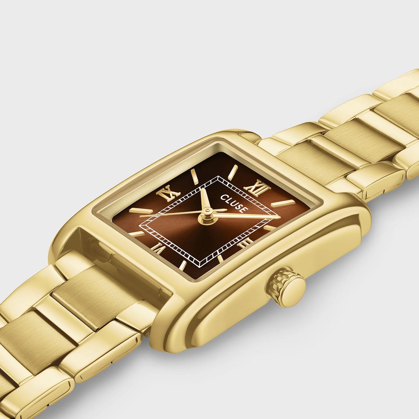 Cluse 22mm Anglée Brown Dial Yellow Gold Tone Watch