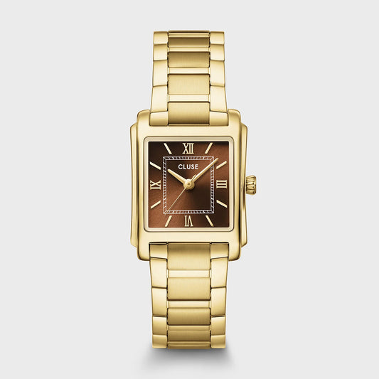 Cluse 22mm Anglée Brown Dial Yellow Gold Tone Watch