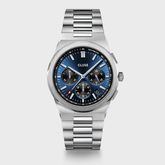 Cluse 40mm Vigoureux Blue Chronograph Dial Stainless Steel Link Watch