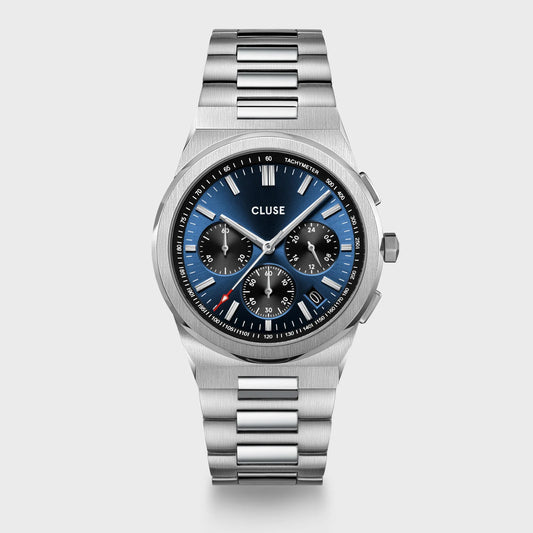 Cluse 40mm Vigoureux Dark Blue and Silver Chronograph Stainless Steel Watch