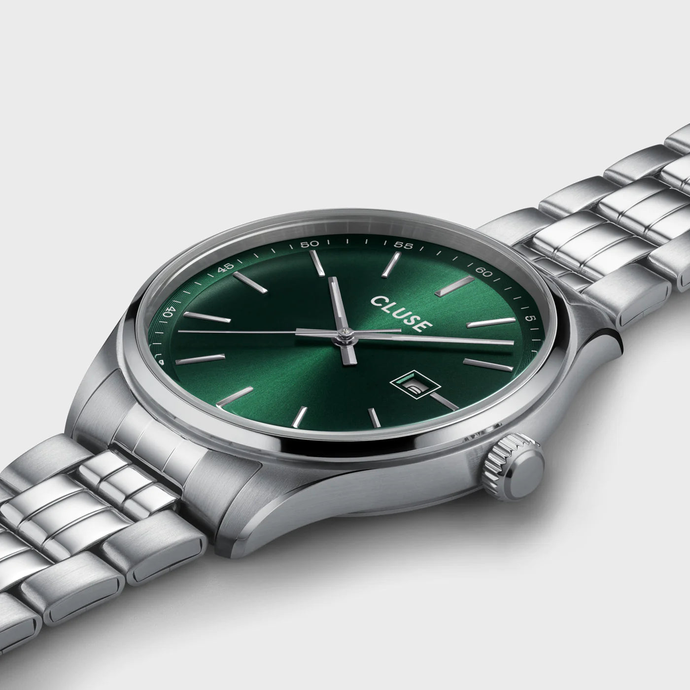 Cluse 41mm Anthéor Beveled Green Stainless Steel Link Watch