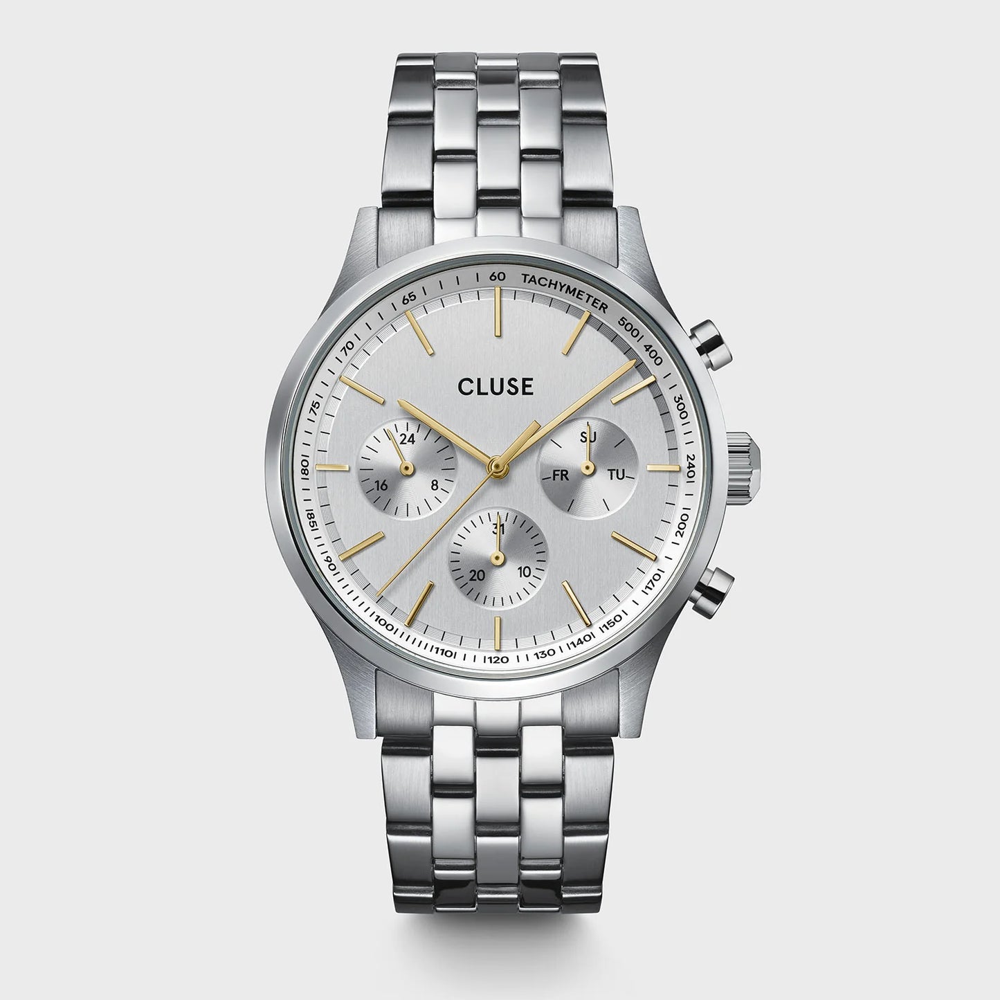 Cluse 42mm Anthéor Multifunction Two Tone Steel and Yellow Bracelet Watch