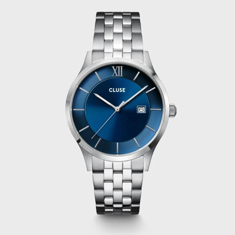 Cluse 40mm Aravis Blue Dial Stainless Steel Link Watch