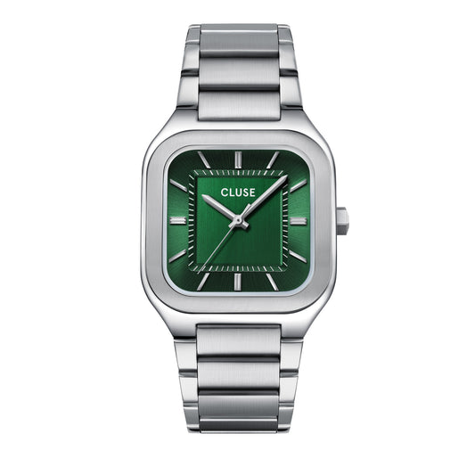 Cluse 35mm Quadrus Green Dial Stainless Steel Watch