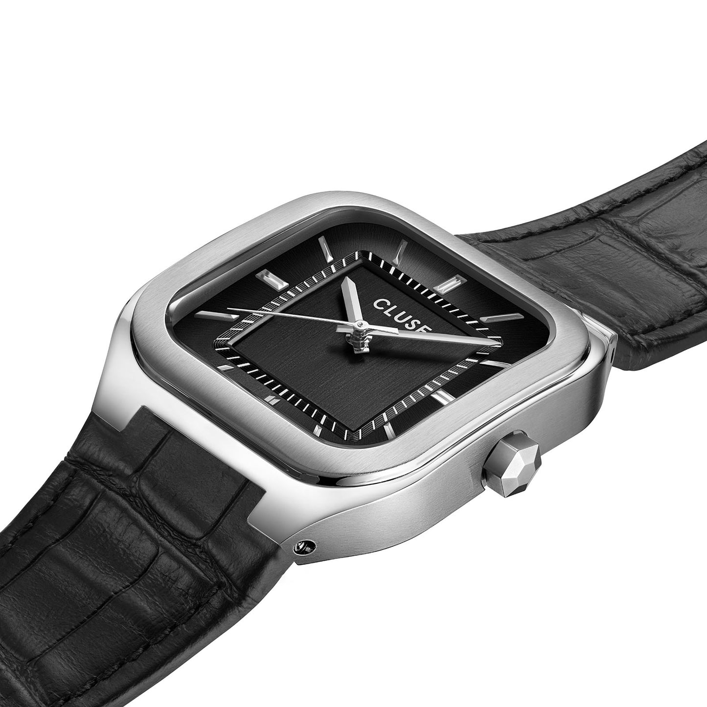 Cluse 35mm Quadrus Timeless Black Dial & Leather Strap Watch