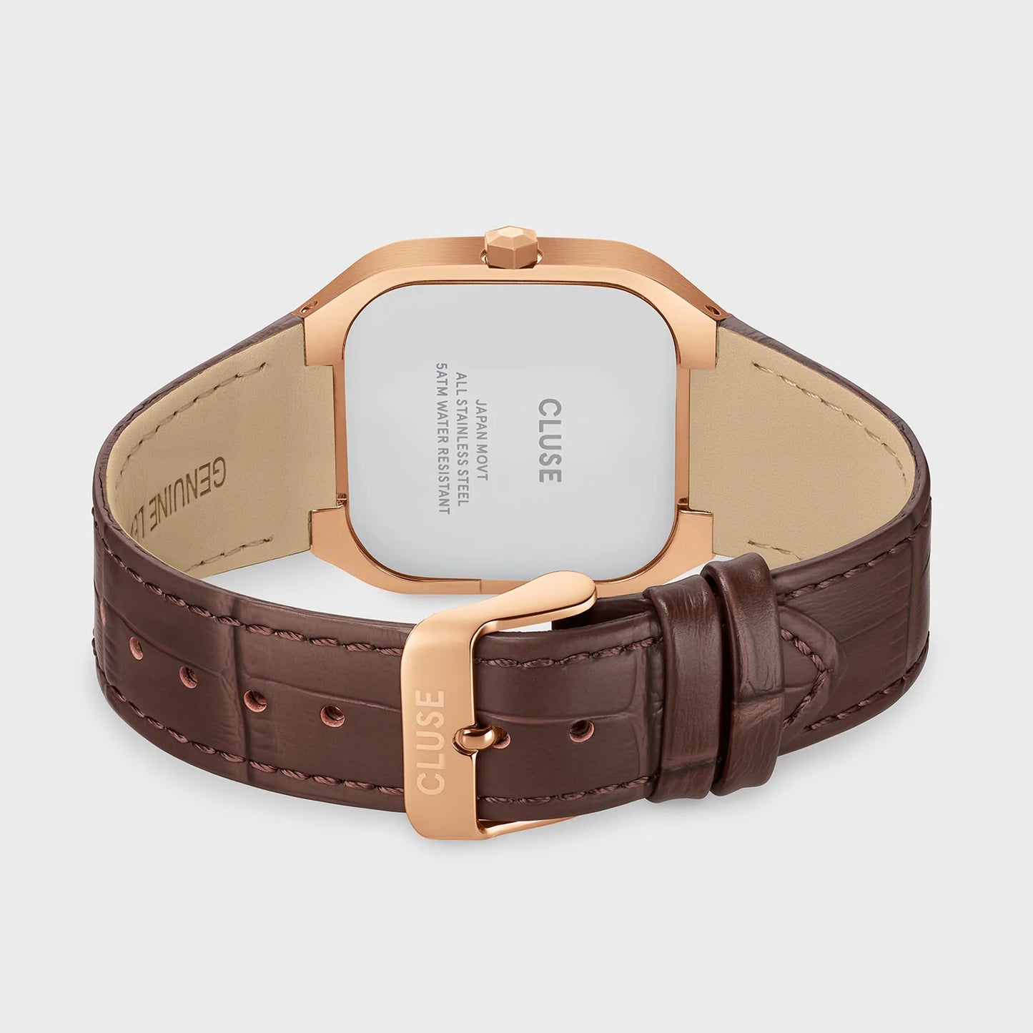 Cluse 35mm Quadrus Multifunction Rose Gold & Brown Leather Strap Watch