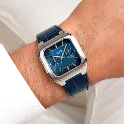 Cluse 35mm Quadrus Multifunction Blue Dial & Leather Strap Watch