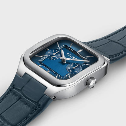 Cluse 35mm Quadrus Multifunction Blue Dial & Leather Strap Watch