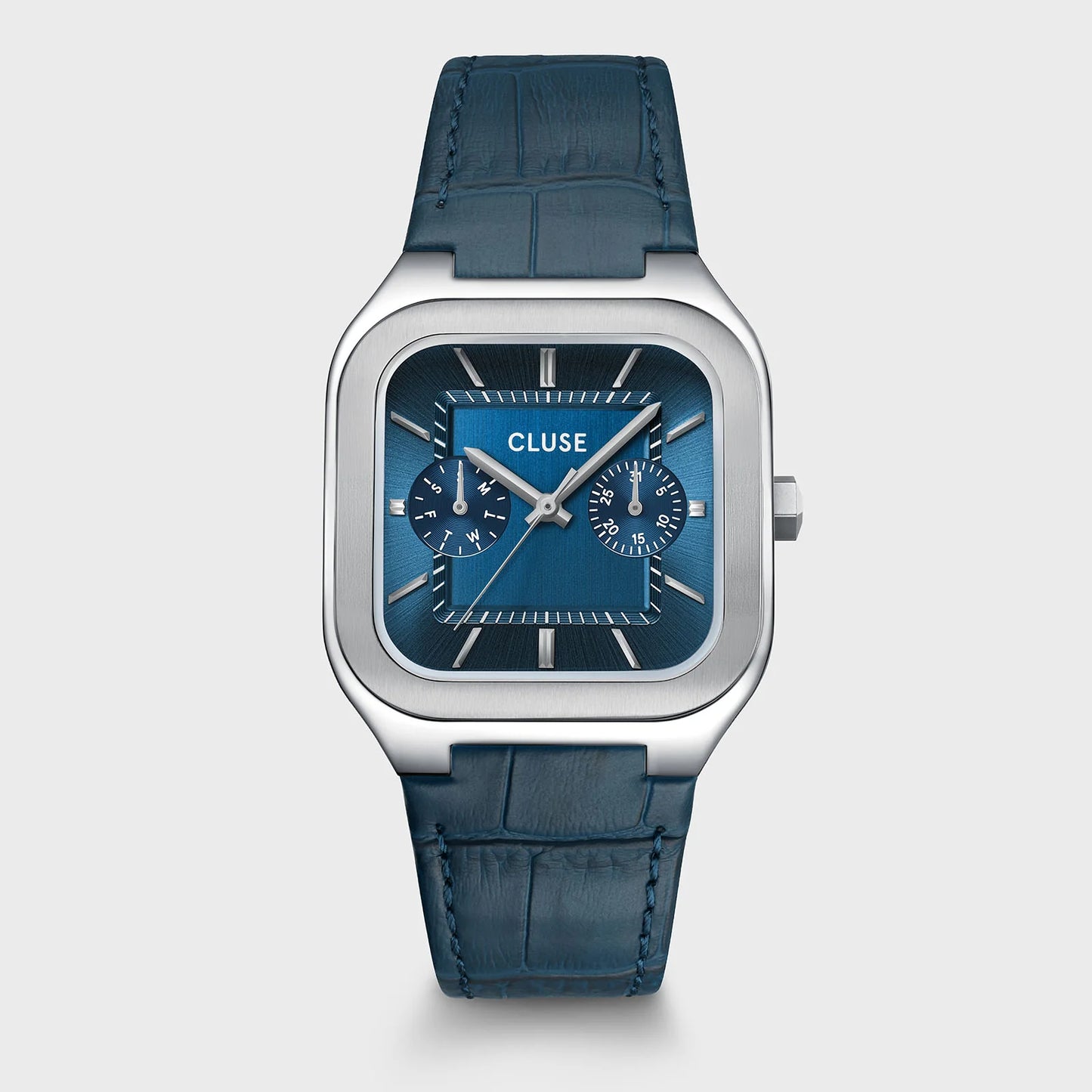 Cluse 35mm Quadrus Multifunction Blue Dial & Leather Strap Watch