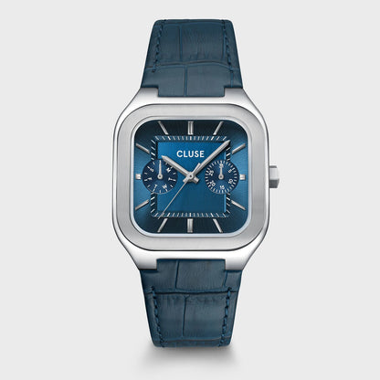 Cluse 35mm Quadrus Multifunction Blue Dial & Leather Strap Watch