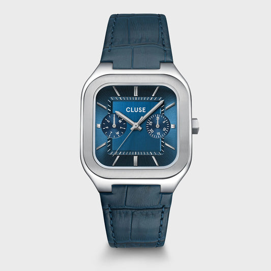 Cluse 35mm Quadrus Multifunction Blue Dial & Leather Strap Watch