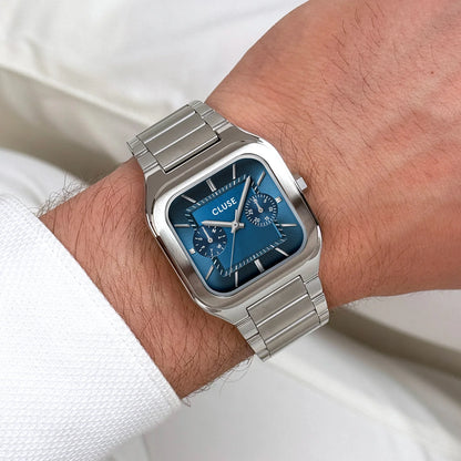 Cluse 35mm Quadrus Multifunction Blue Dial & Stainless Steel Link Watch