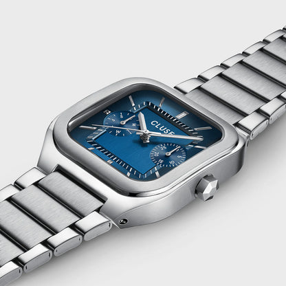 Cluse 35mm Quadrus Multifunction Blue Dial & Stainless Steel Link Watch