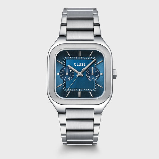 Cluse 35mm Quadrus Multifunction Blue Dial & Stainless Steel Link Watch