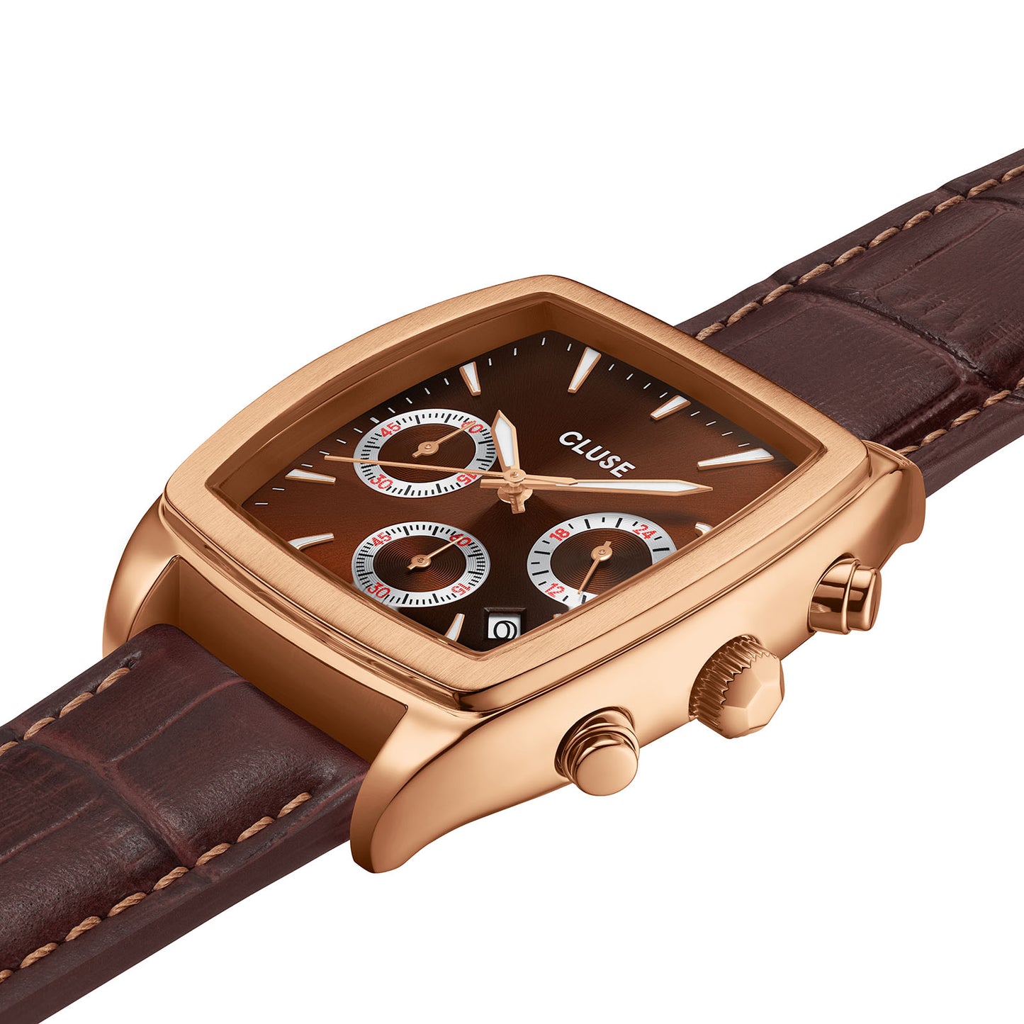 Cluse 35mm Quartaut Rose & Brown Chronograph Leather Strap Watch