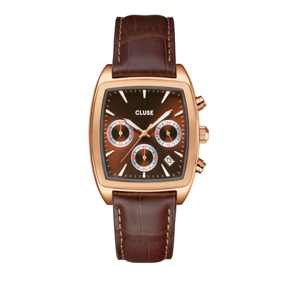 Cluse 35mm Quartaut Rose & Brown Chronograph Leather Strap Watch