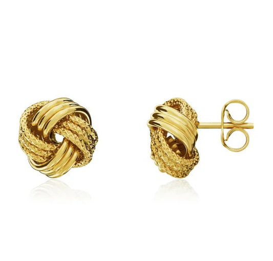 9ct Yellow Gold 9mm Polished & Textured Knot Stud Earrings
