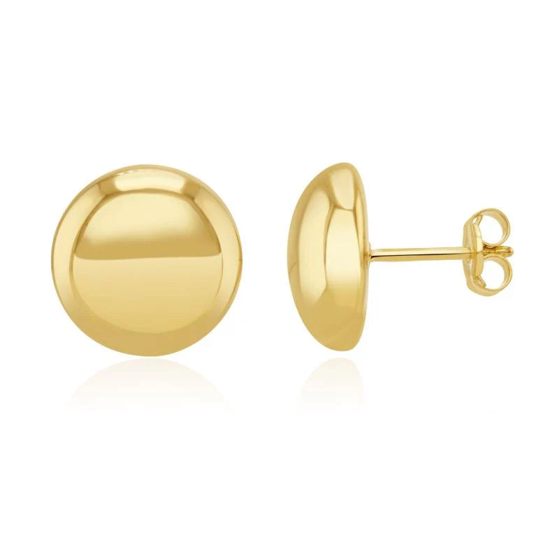 9ct Yellow Gold 12mm Polished Button Stud Earrings