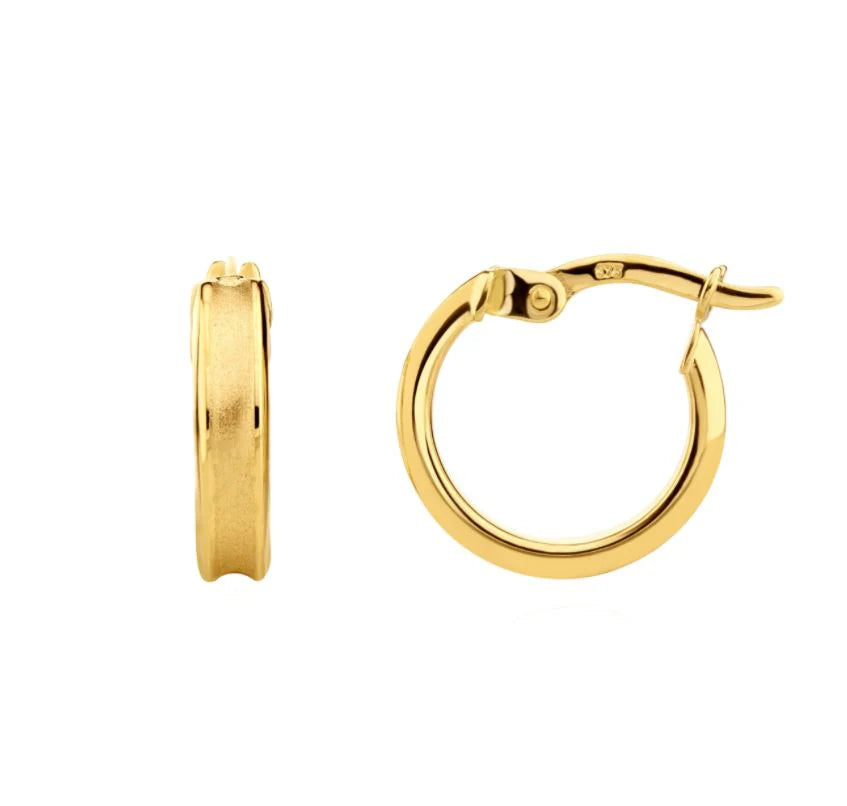9ct Yellow Gold 13mm Polished Satin Hoop Earrings