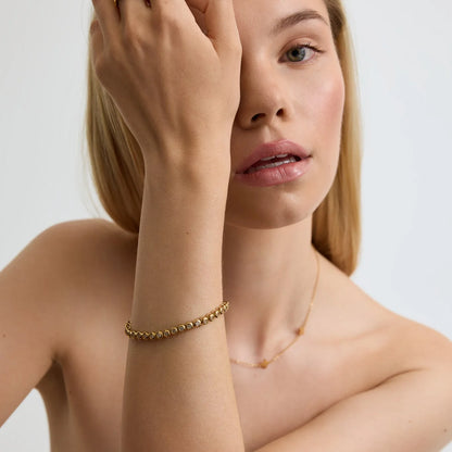 D.LOUISE Yellow Gold Plate Classic Bezel Tennis Bracelet