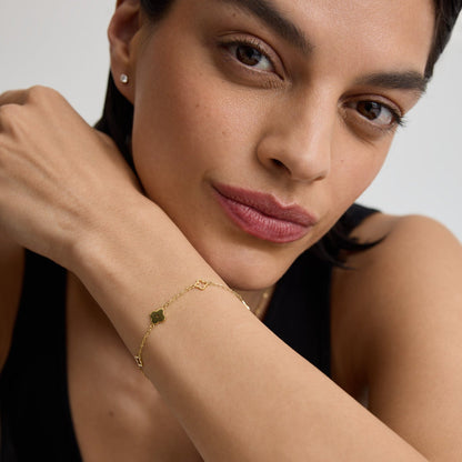 D.LOUISE Yellow Gold Plate Multi Clover Bracelet