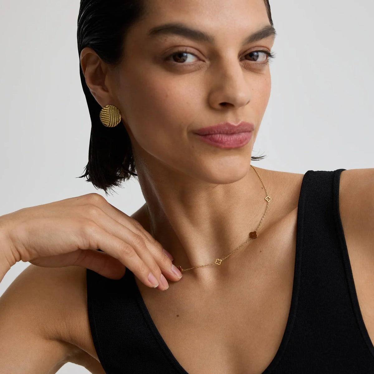D.LOUISE Yellow Gold Plate Multi Clover Necklace