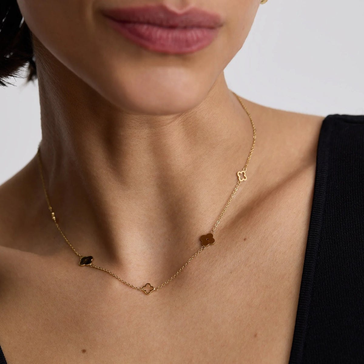 D.LOUISE Yellow Gold Plate Multi Clover Necklace
