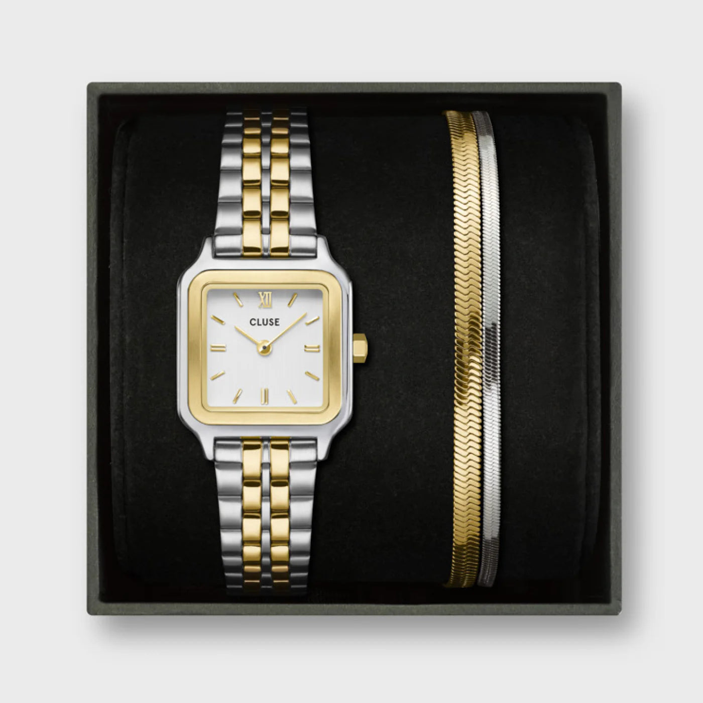Cluse 24mm Gracieuse Petite White Dial Two-Tone & Double Snake Bracelet Gift Box