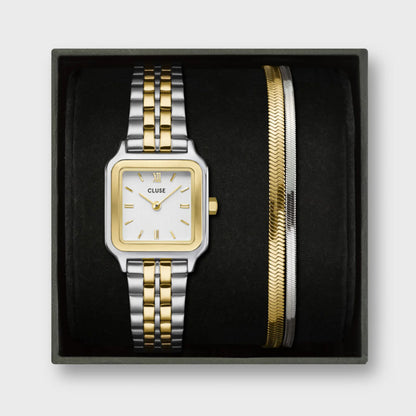 Cluse 24mm Gracieuse Petite White Dial Two-Tone & Double Snake Bracelet Gift Box