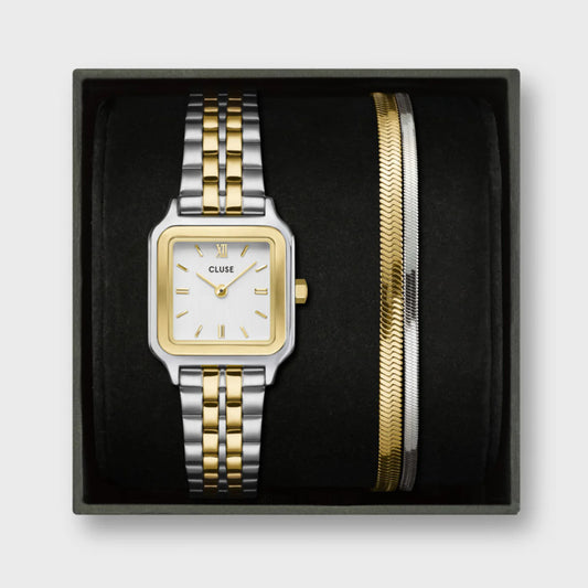 Cluse 24mm Gracieuse Petite White Dial Two-Tone & Double Snake Bracelet Gift Box