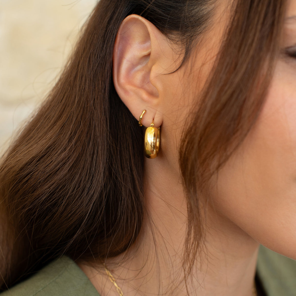 D.LOUISE Yellow Gold Plate 11mm Bamboo Huggie Hoop Earrings