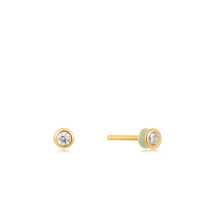 Ania Haie Yellow Gold Plate Sage Enamel CZ Stud Earring's