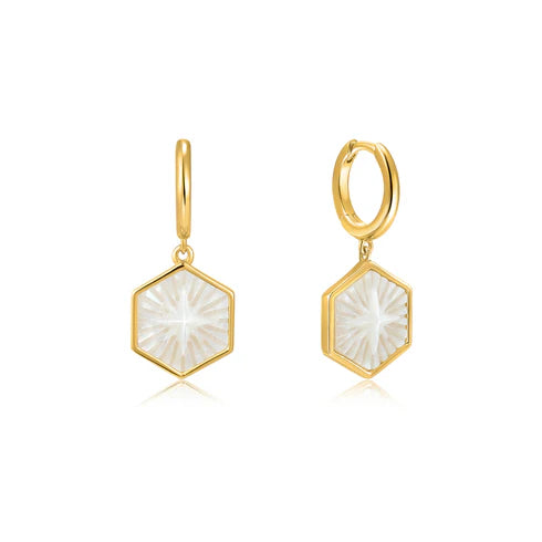 Ania Haie Gold Plate Mother of Pearl Compass Emblem Hoops
