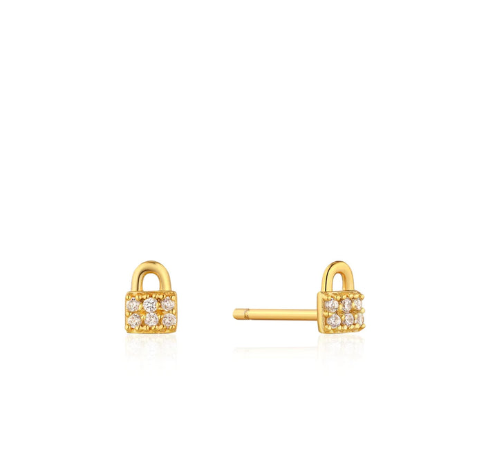 Ania Haie Yellow Gold Plate CZ Padlock Sparkle Stud Earring's