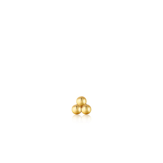 Ania Haie Yellow Gold Plate Triple Ball Barbell Single Earring