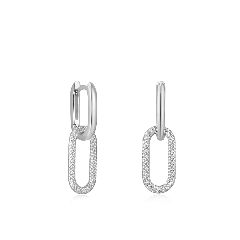 Ania Haie Rhodium Plated Silver Rope Oval Drop Hoop's