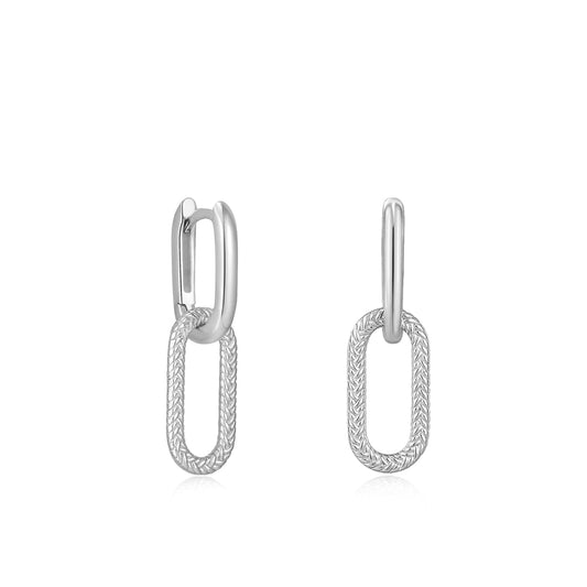 Ania Haie Rhodium Plated Silver Rope Oval Drop Hoop's
