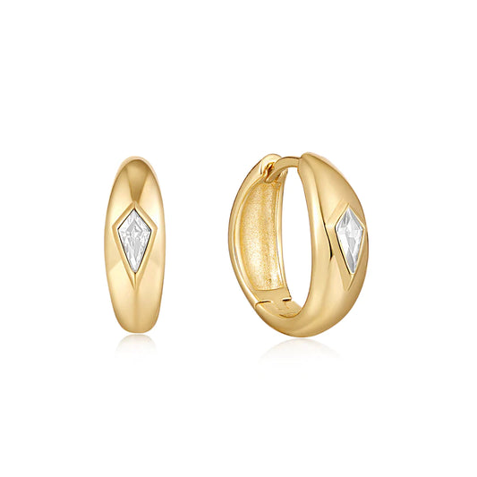 Ania Haie Yellow Gold Plated Dome Drop CZ Hoop's