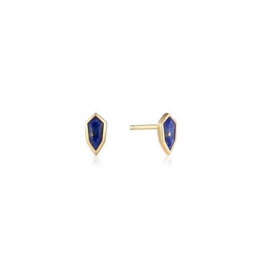 Ania Haie Gold Plate Lapis Emblem Stud Earrings