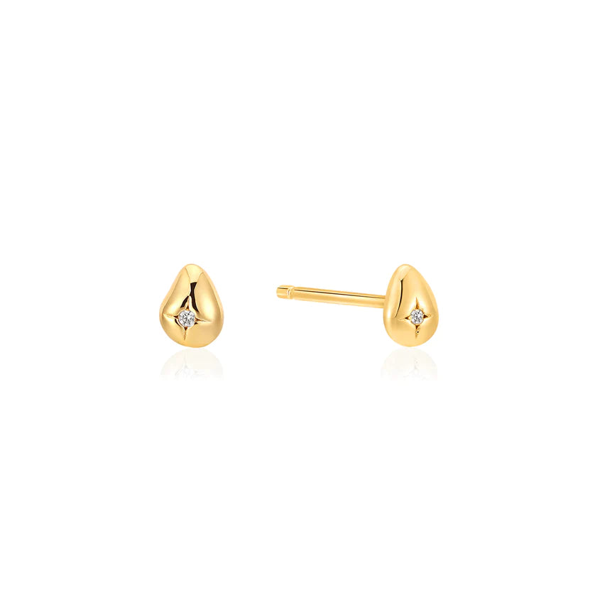 Ania Haie Yellow Gold Pebble Sparkle Stud Earrings