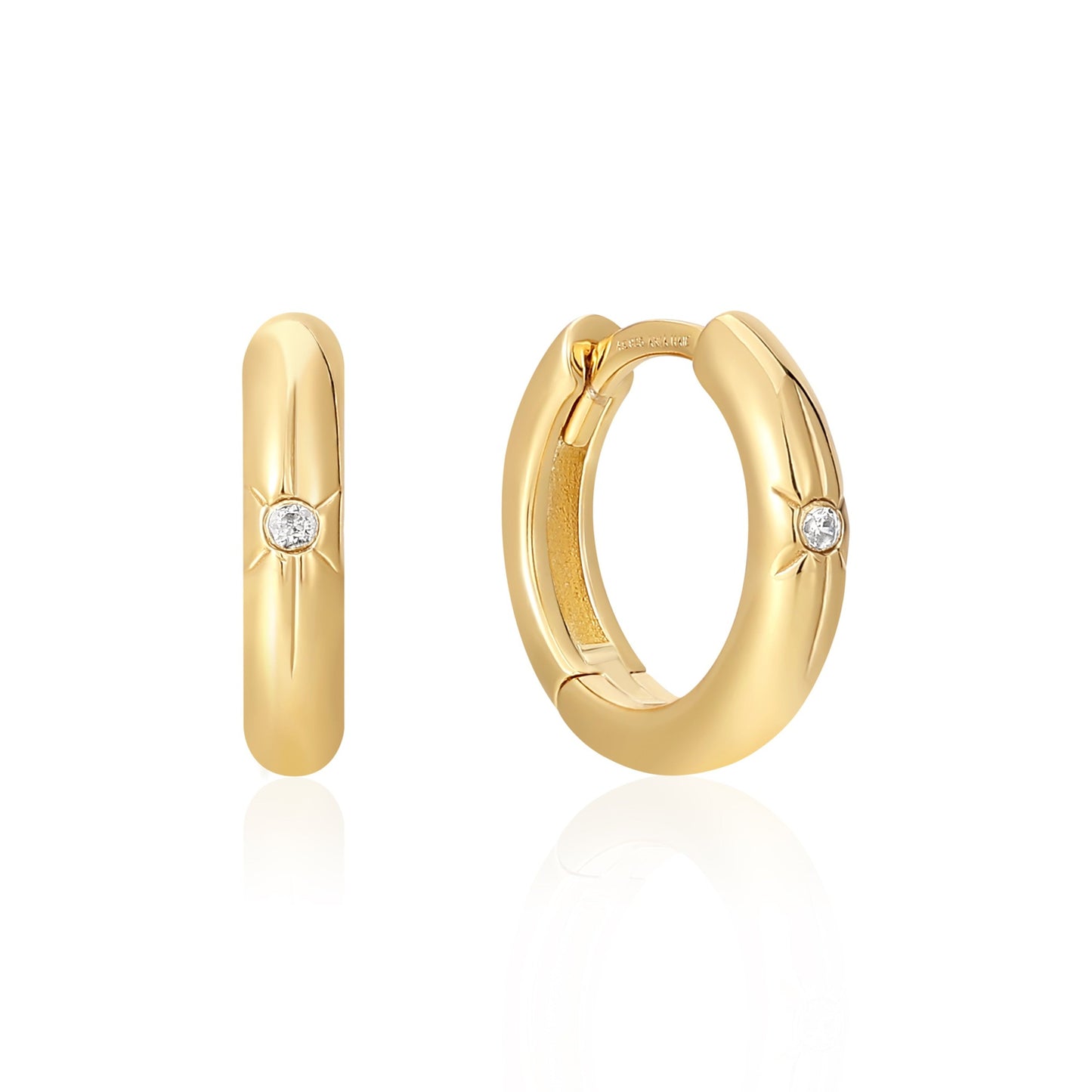 Ania Haie Yellow Gold Plated CZ Star Huggie Hoop Earrings