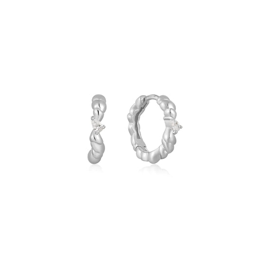 Ania Haie Rhodium Plated Silver CZ Twisted Wave Hoop's