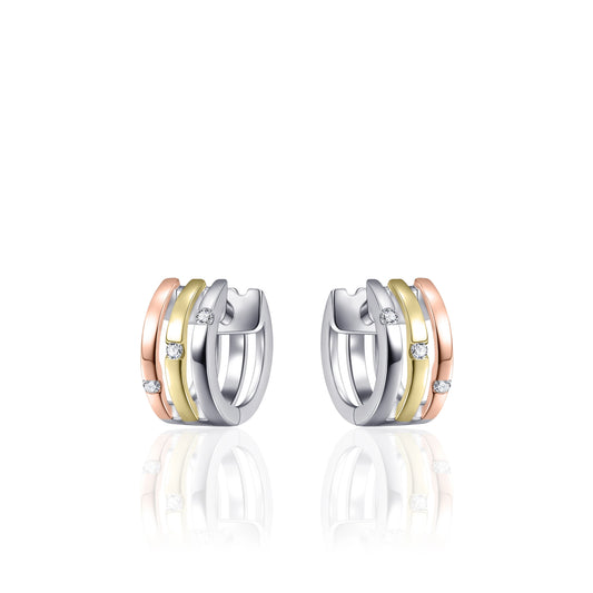 Sterling Silver Three-Tone Plated Hoop Earrings