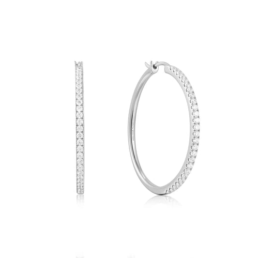 Ania Haie Rhodium Plated Silver CZ Pavé Hoop Earrings