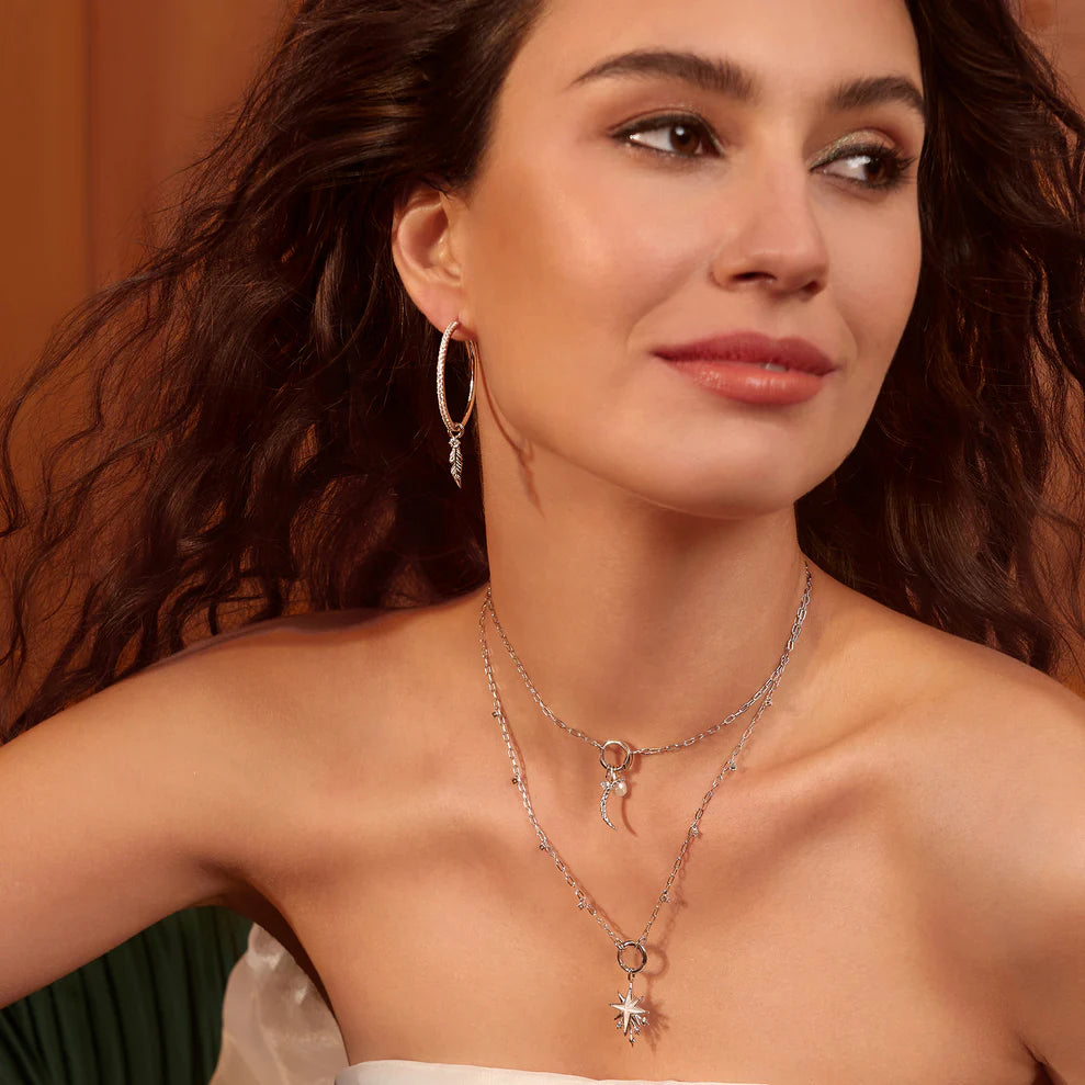 Ania Haie Rhodium Plated Silver CZ Pavé Hoop Earrings