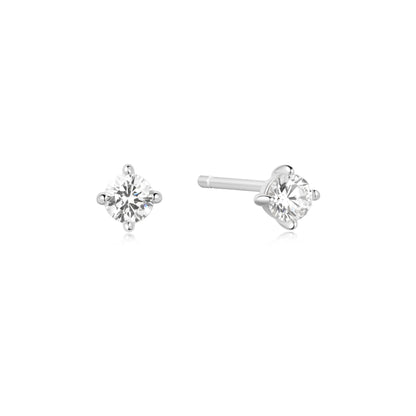 Ania Haie Rhodium Plated Silver CZ Solitaire Studs
